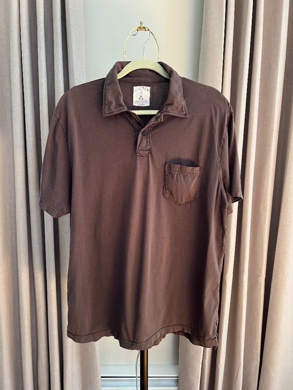 J Crew Mens Short Sleeve Shirt Size XL Polo Broken In Jersey Brown